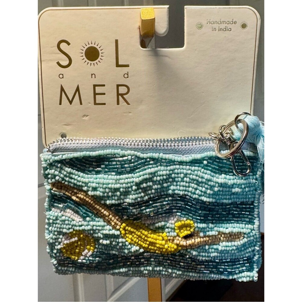 NWT Sol And Mer Beaded Swimmer Coin Pouch Keyring Turquoise